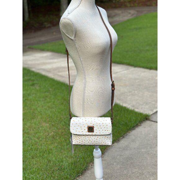 Dooney & Bourke Rena Bone Ostrich Embossed Leather Crossbody BOSTR1297BOKR New - Picture 2 of 15